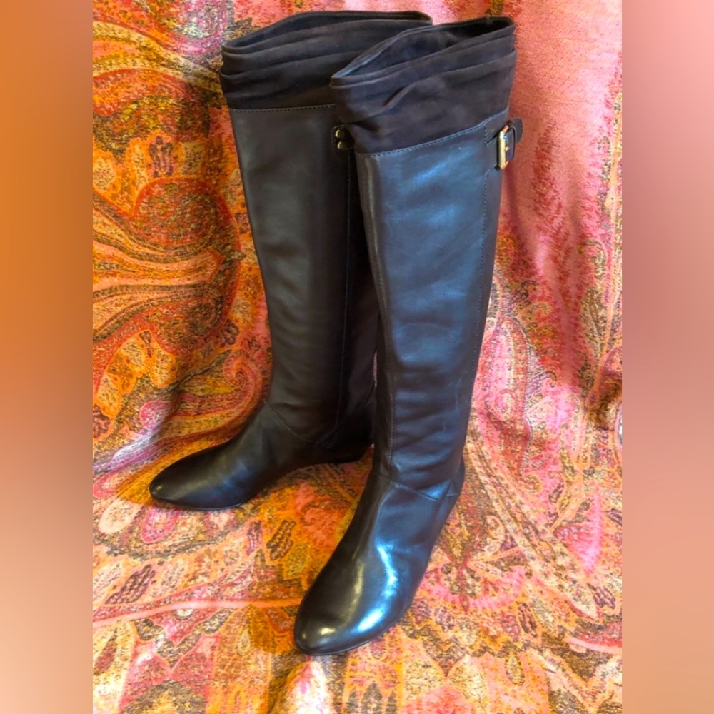 Via Spiga “Bambu”, Godiva Chocolate Brown Leather Wedge Boots, EEUC